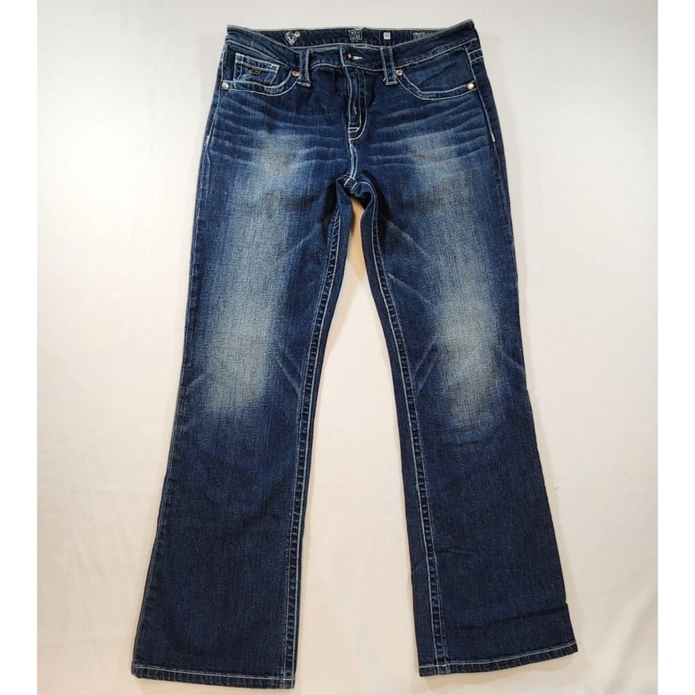D9 Turner Womens Jeans Size 32 Denim Blue Dark Wash Boot Cut Distressed Bling